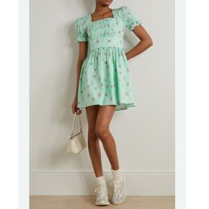 NWT BATSHEVA Popham pintucked floral-print cotton-poplin mini dress
